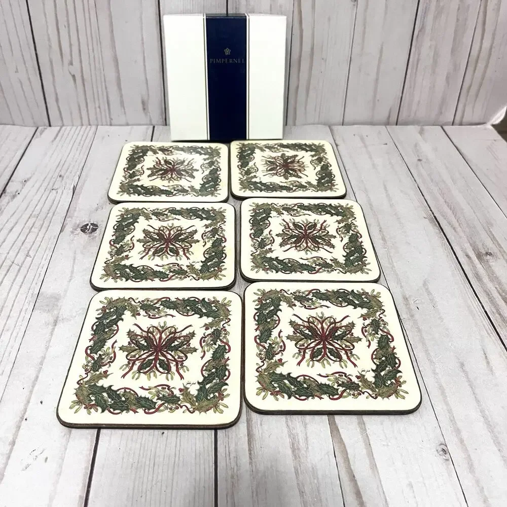Pimpernel Set Of 6 Festive Garland Coasters With Holly Berry Design in OG Box